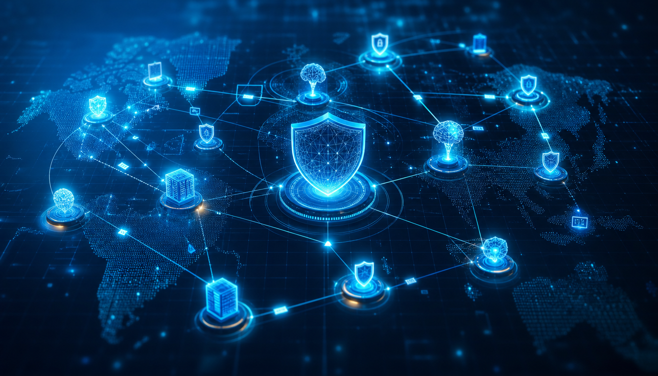 AI supply chain risk management network showing enterprise vendors, AI models, and risk scoring connections