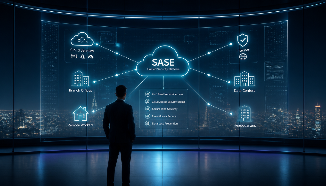 CISO reviewing a unified SASE enterprise security platform consolidation blueprint