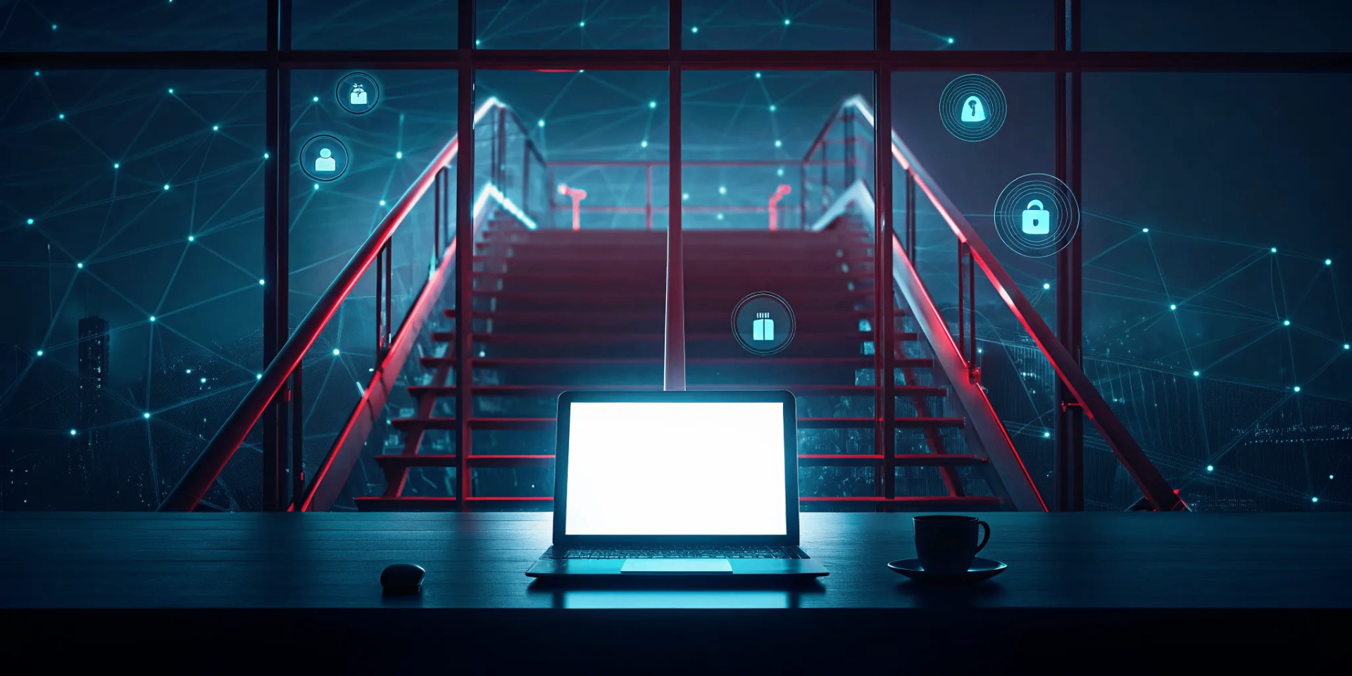 Laptop with security icons for preparing for a CMMC compliance assessment.